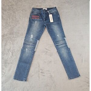 ETIENNE MARCEL EM2006 SKINNY Women's Zip Pockets Destructed Jeans sz 28 Red Zip